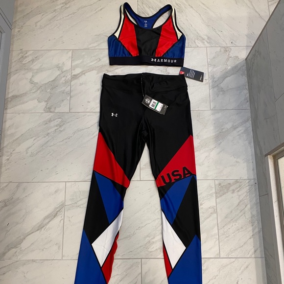 (CLOSET CLOSING FINAL SALE) Under Armor USA Sports Bra and Leggings Set - Picture 1 of 15